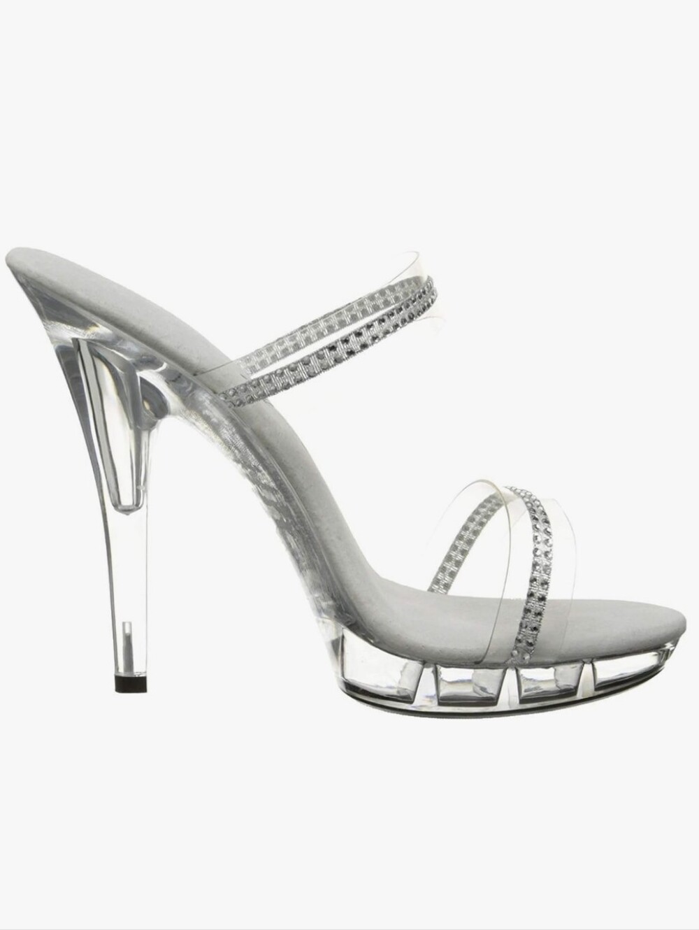 Ellie 5-Inch Clear Rhinestone Platform Heels Sandals, Sz 5